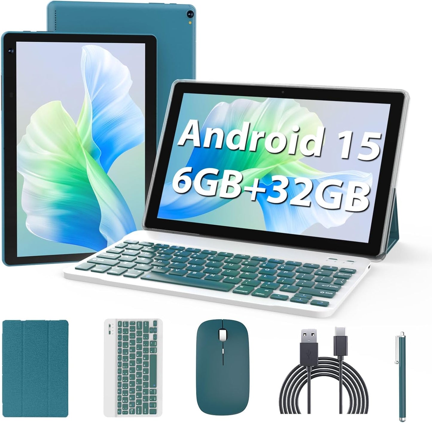 Android 15 Tablet 10 inch with Keyboard Case and Mouse for Work
