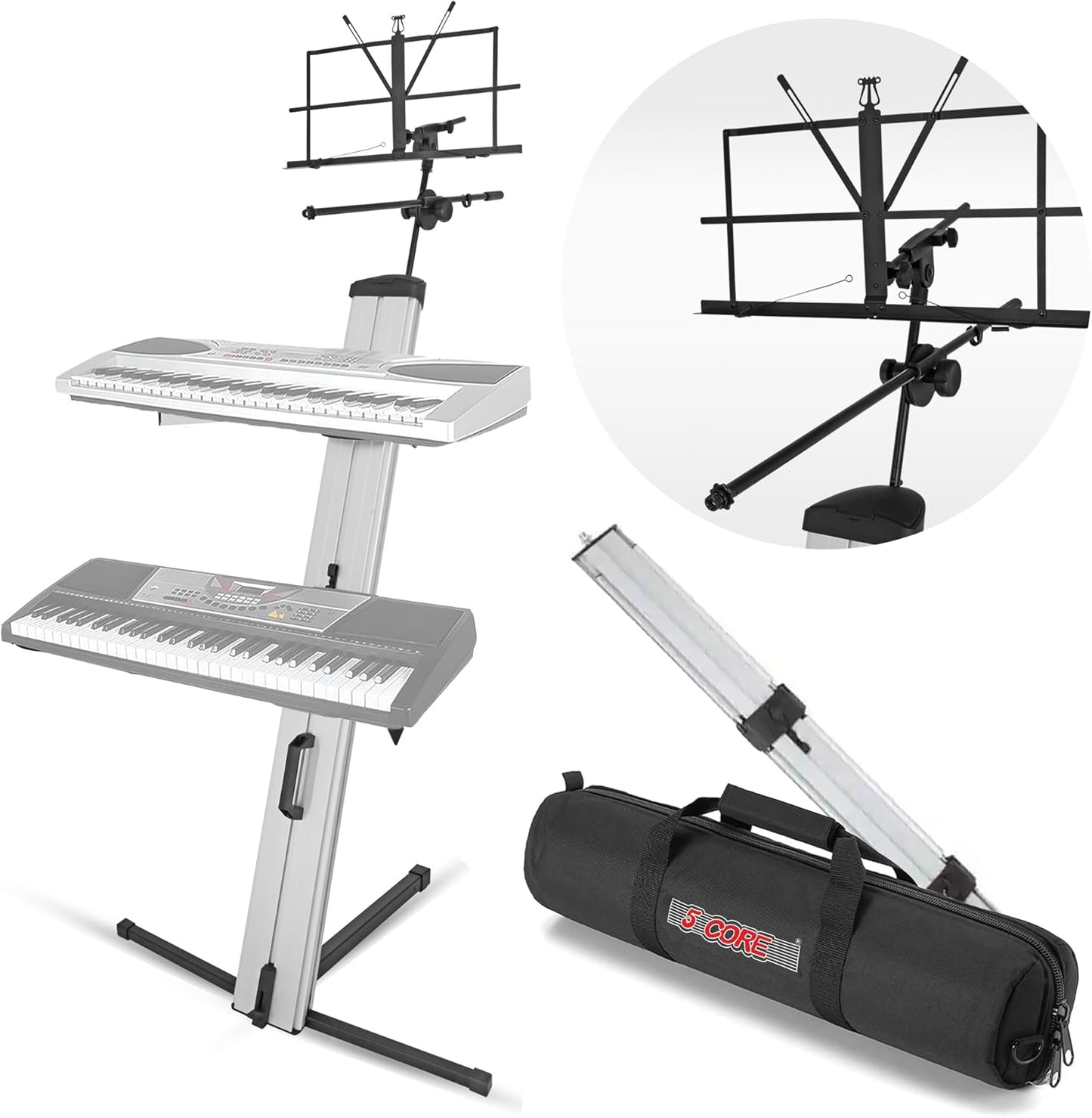 5 CORE 2 Tier Column Keyboard Stand Riser for Heavy Duty Use
