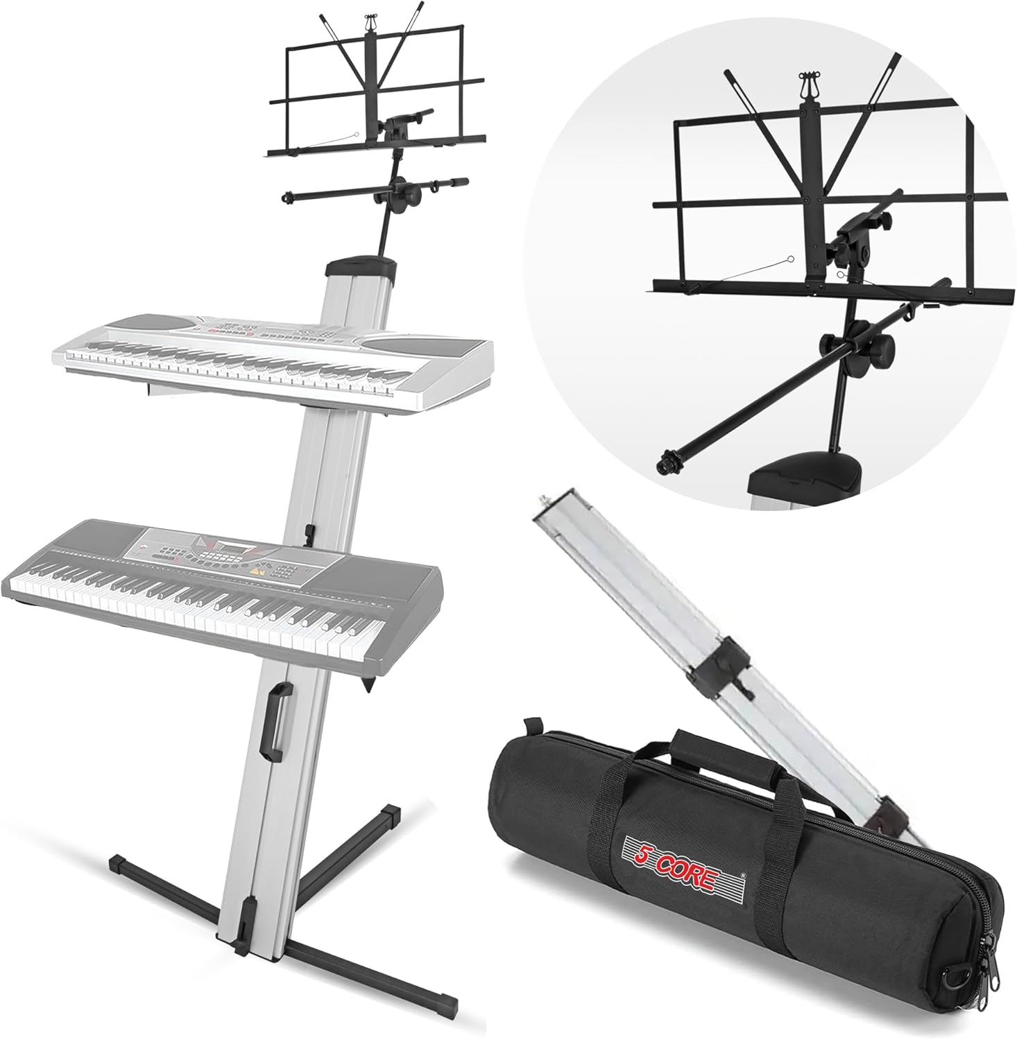 5 CORE 2 Tier Column Keyboard Stand Riser for Heavy Duty Use