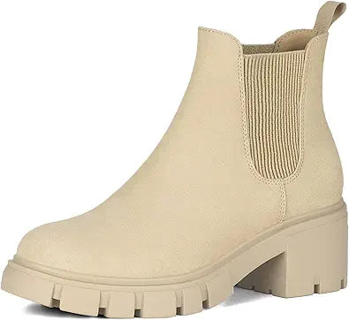 Athlefit Women's Chelsea Boots with Chunky Heel and Lug Sole
