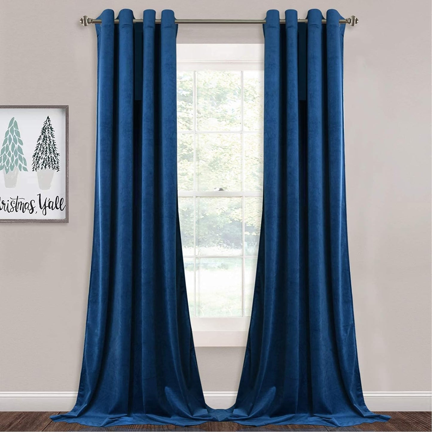 StangH Blue Velvet Curtains Blackout for French Door/Parlor