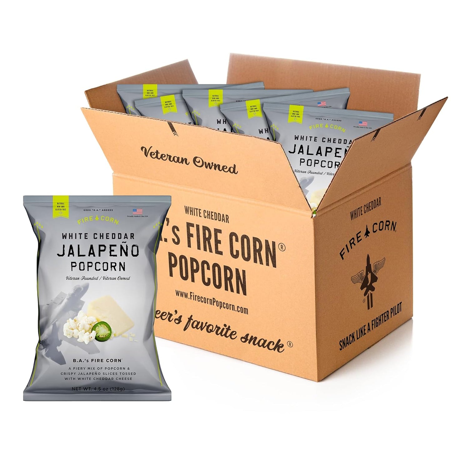 Fire Corn Popcorn Pack of 6 Jalapeno White Cheddar Snack
