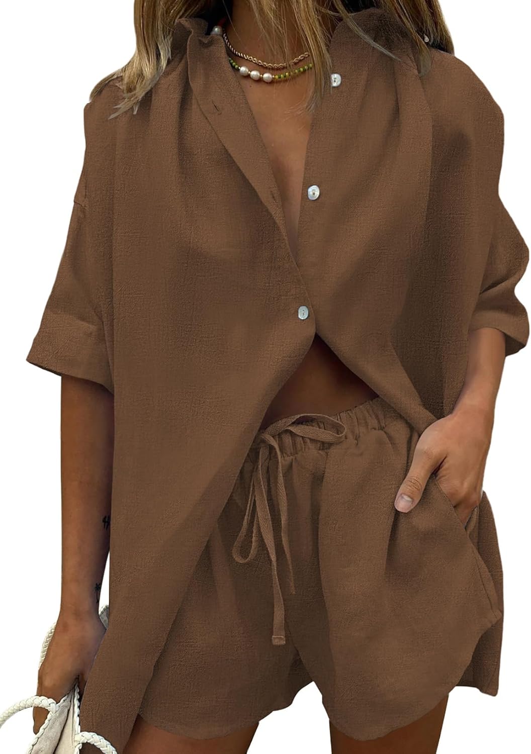 Fixmatti Women 2 Piece Outfit Summer Short Sleeve Top Set