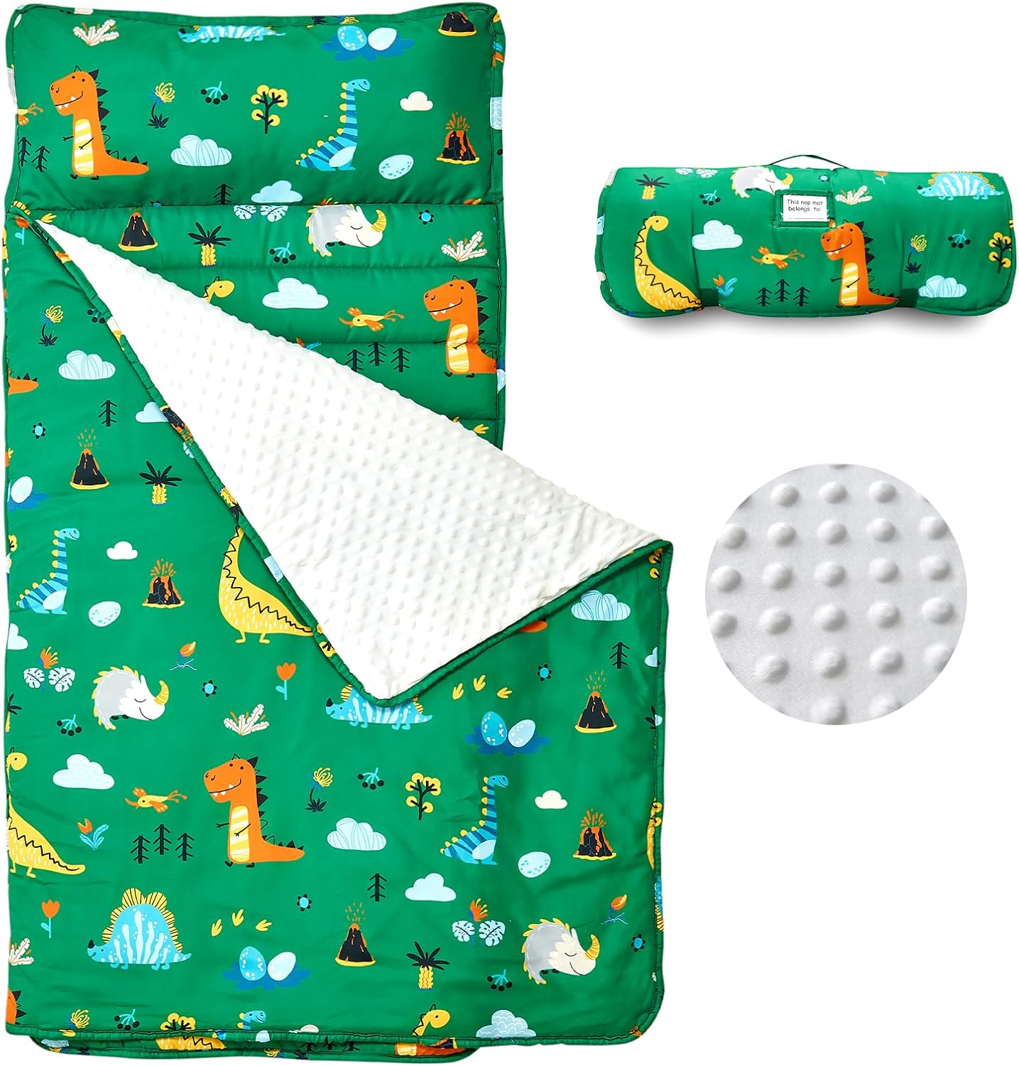 beeweed Toddler Nap Mat with Removable Pillow & Minky Blanket