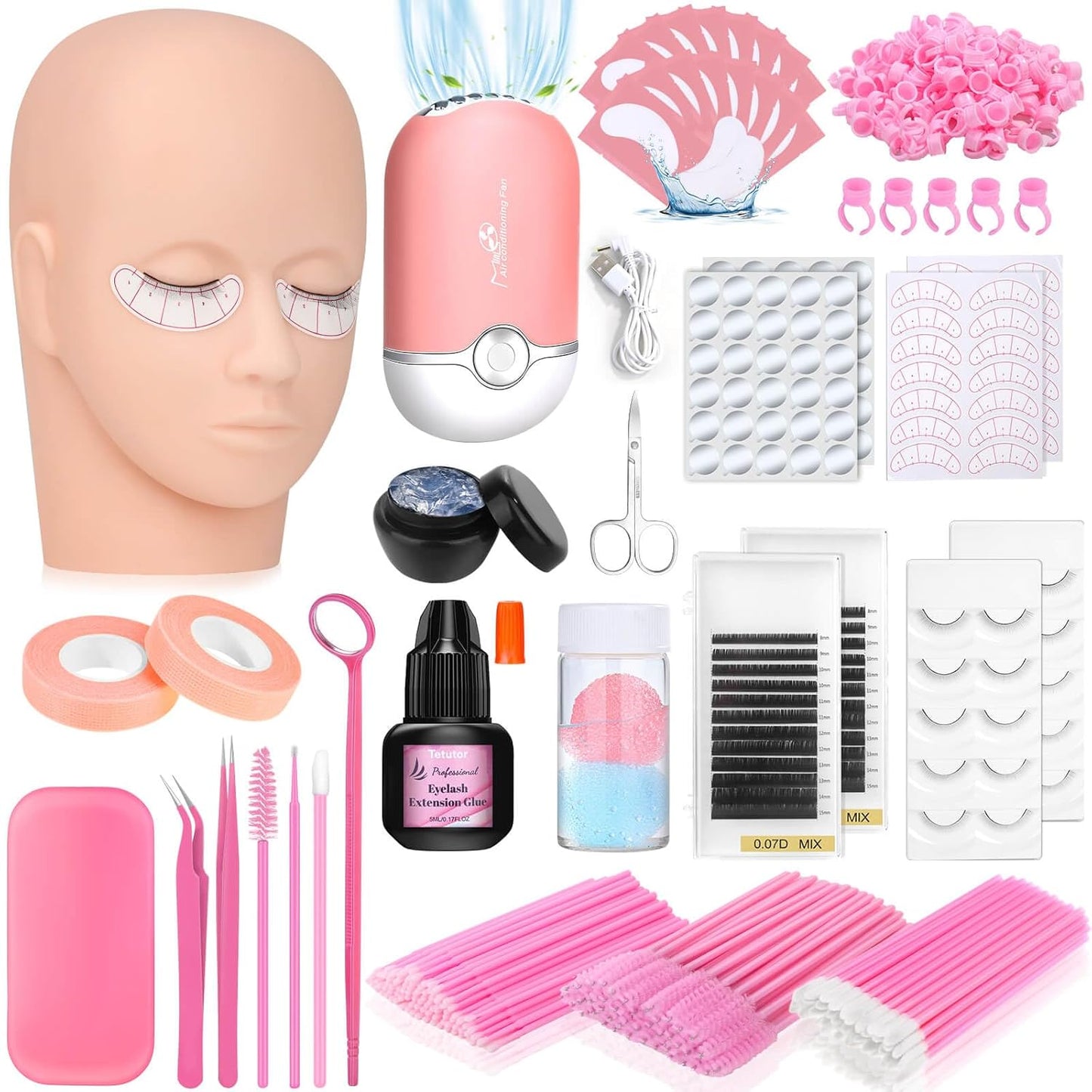 Complete Eyelash Extension Kit for Beginners with Mannequin Head