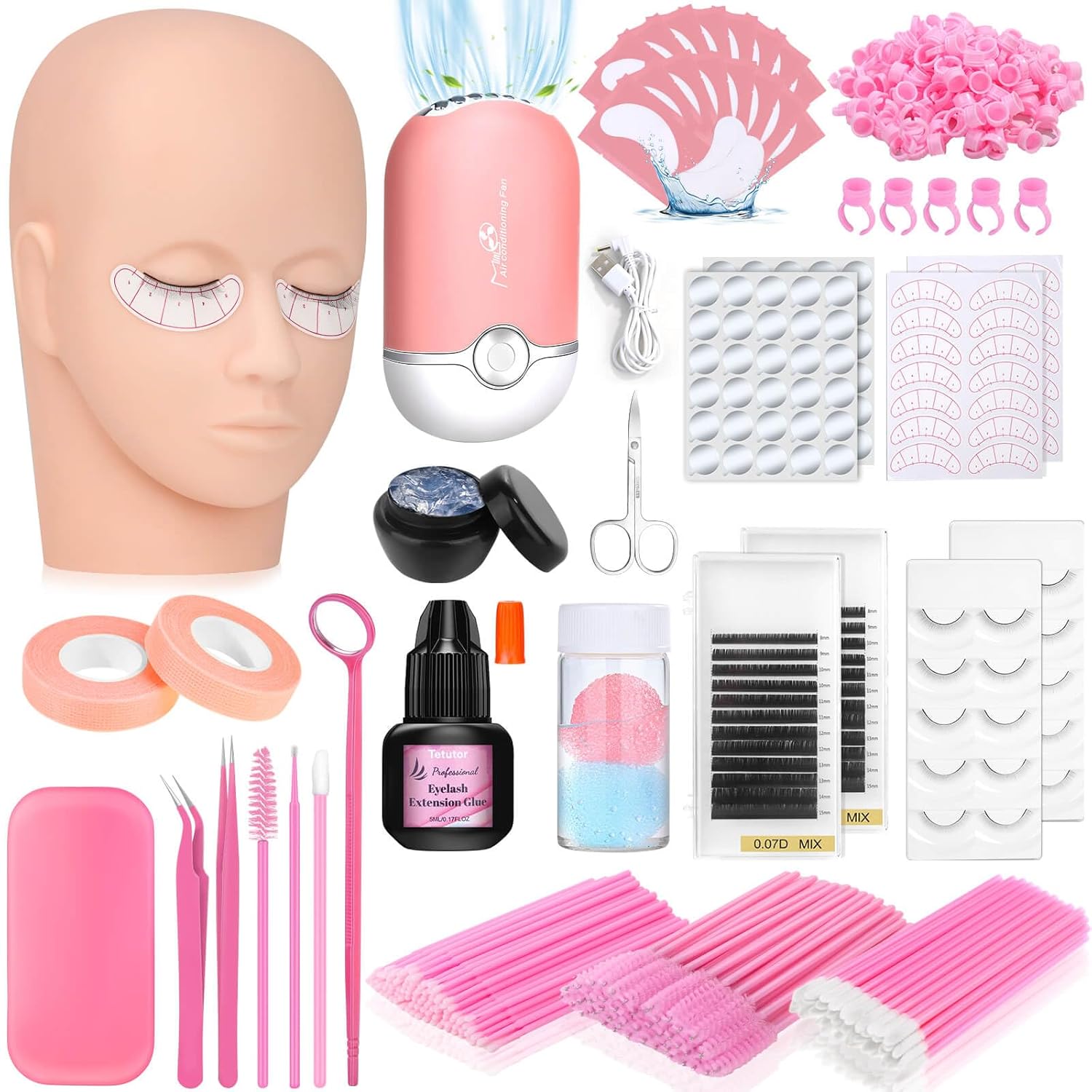 Complete Eyelash Extension Kit for Beginners with Mannequin Head