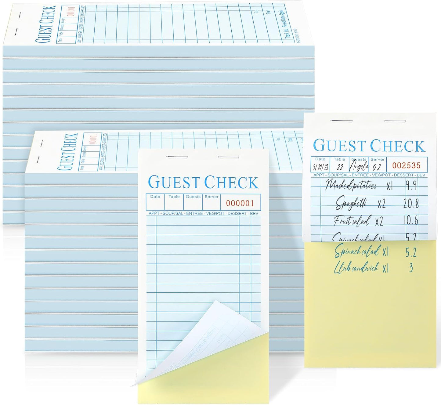 Seajan Guest Check Pads for Servers - 50 Pack Carbonless Notepad