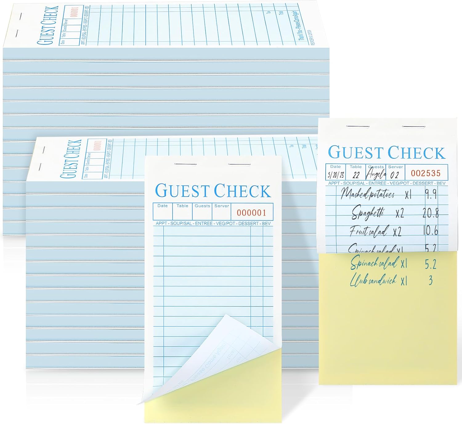 Seajan Guest Check Pads for Servers - 50 Pack Carbonless Notepad