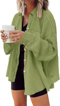 Waffle Knit Shacket Oversized Button Down Shirt Jacket (Style 2YNR)
