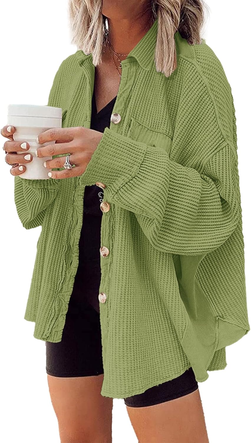 Waffle Knit Shacket for Women - Lightweight Oversized Style