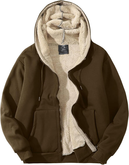 Flygo Men's Sherpa Hoodie Jacket for Ultimate Winter Warmth