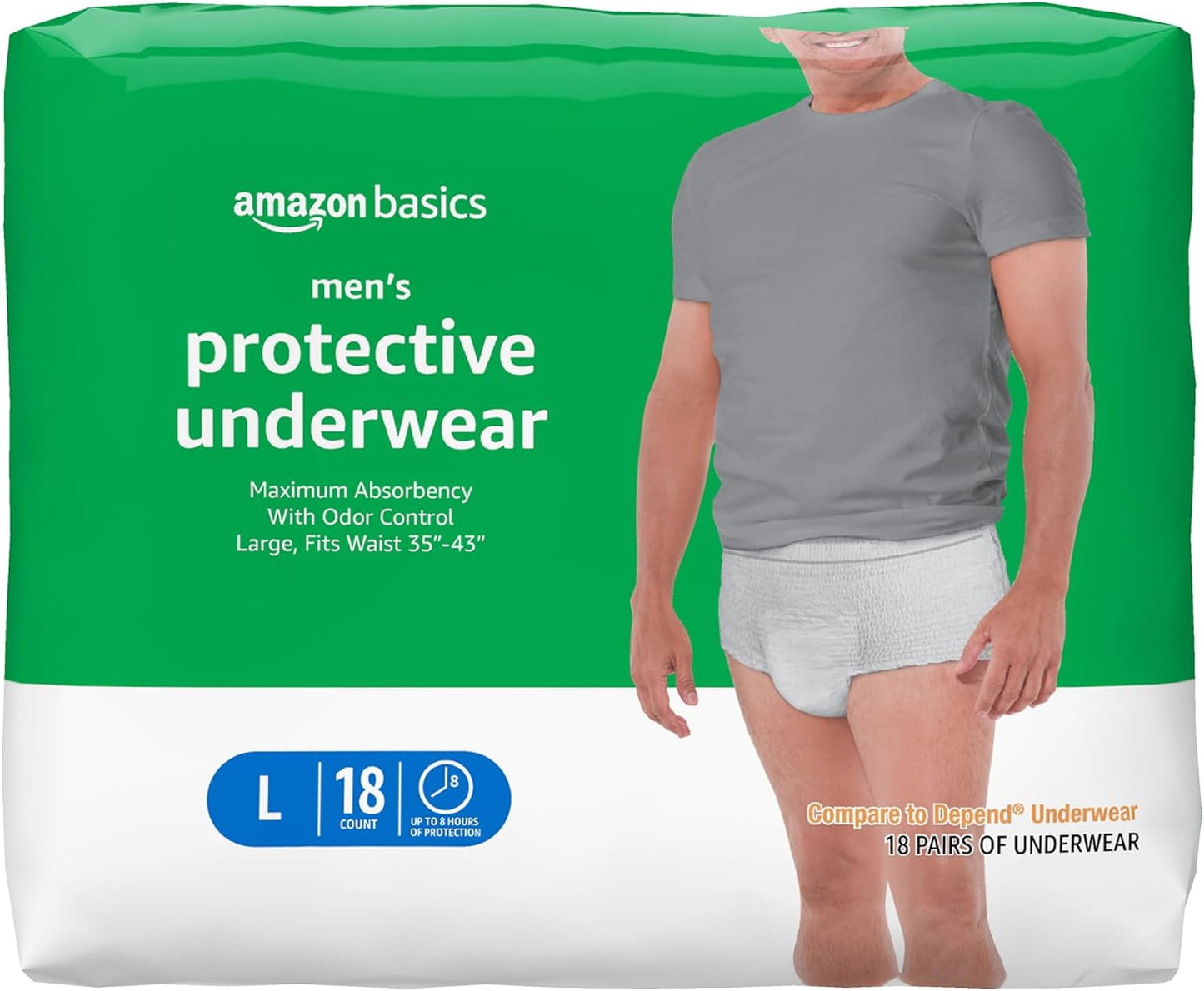 Basics Men's Incontinence Underwear, Large, 18ct, Max Absorbency