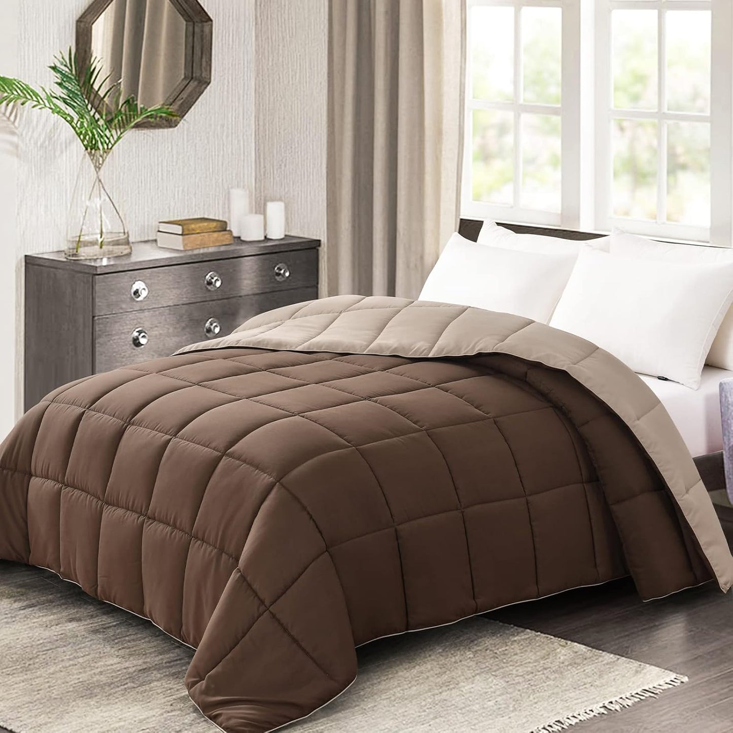 California King Comforter - Reversible Brown and Beige Bedding