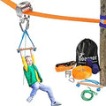 hooroor Slackline Pulley with 52FT Zip Line and Monkey Bar - Backyard