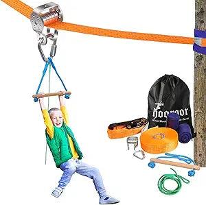 Hooroor Slackline Pulley with 52FT Zip Line for Kids & Adults