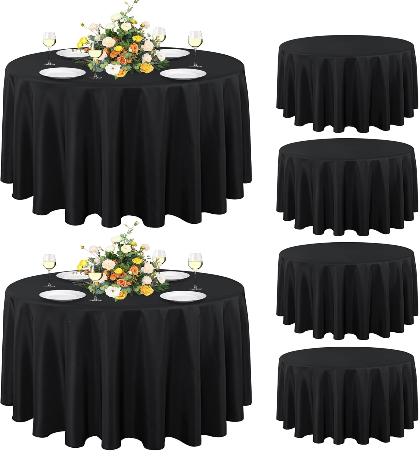 Sancua 6 Pack Round Tablecloth 108 Inch Black for Any Occasion