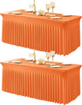 Orange Table Cloths for 4 ft Rectangle Tables - 2-Pack Fitted Skirted