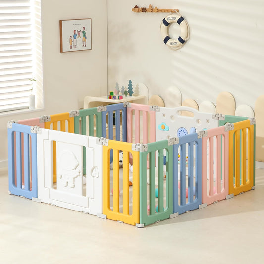 Extra Large Foldable Play Pen with Colorful Astronauts Design