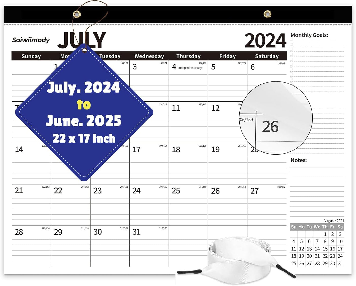 Large 22x17 Desk Calendar July 2024 - Dec 2025 with Plastic Cover - Organize Stylishly