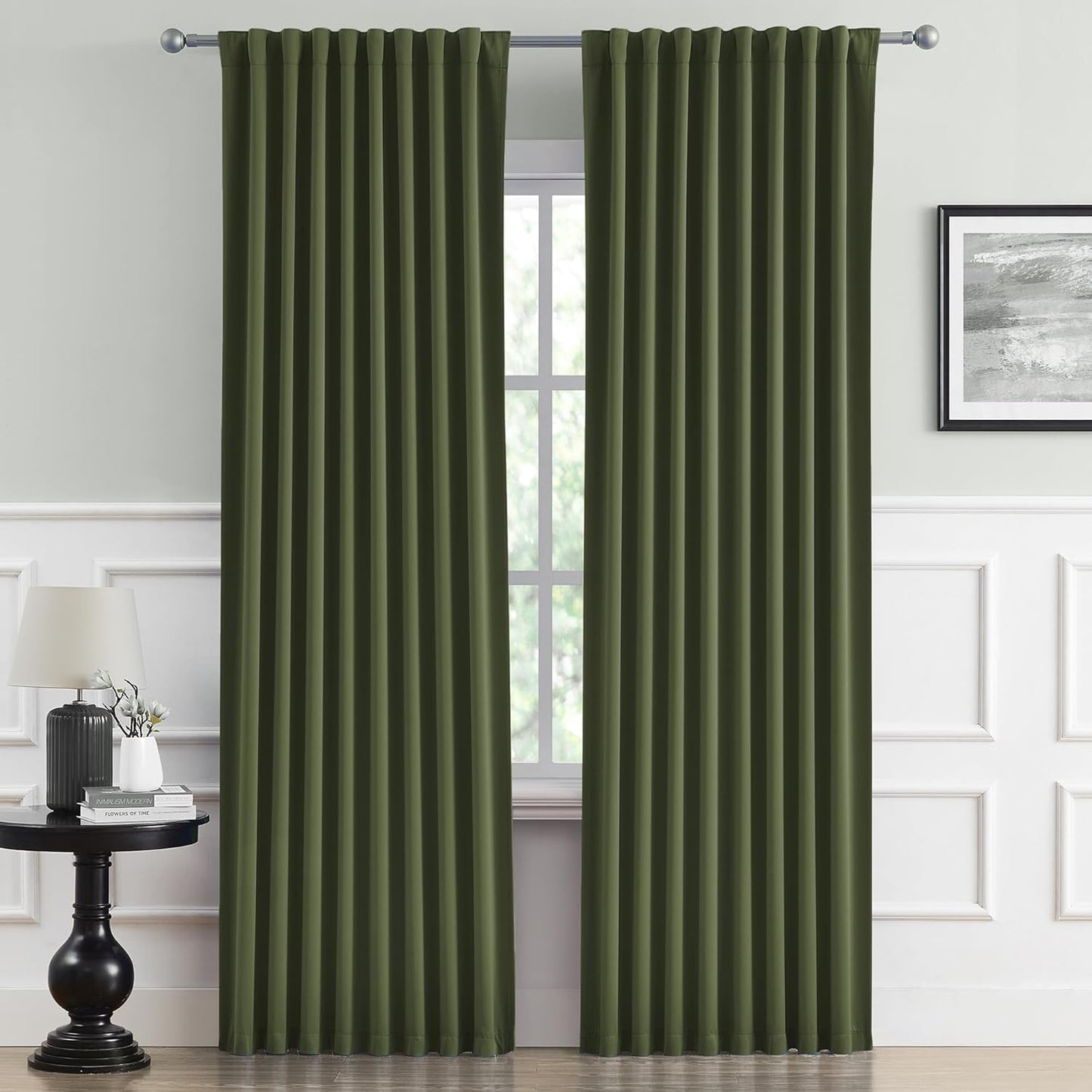 DUALIFE Olive Dark Green Blackout Curtains for Room Darkening