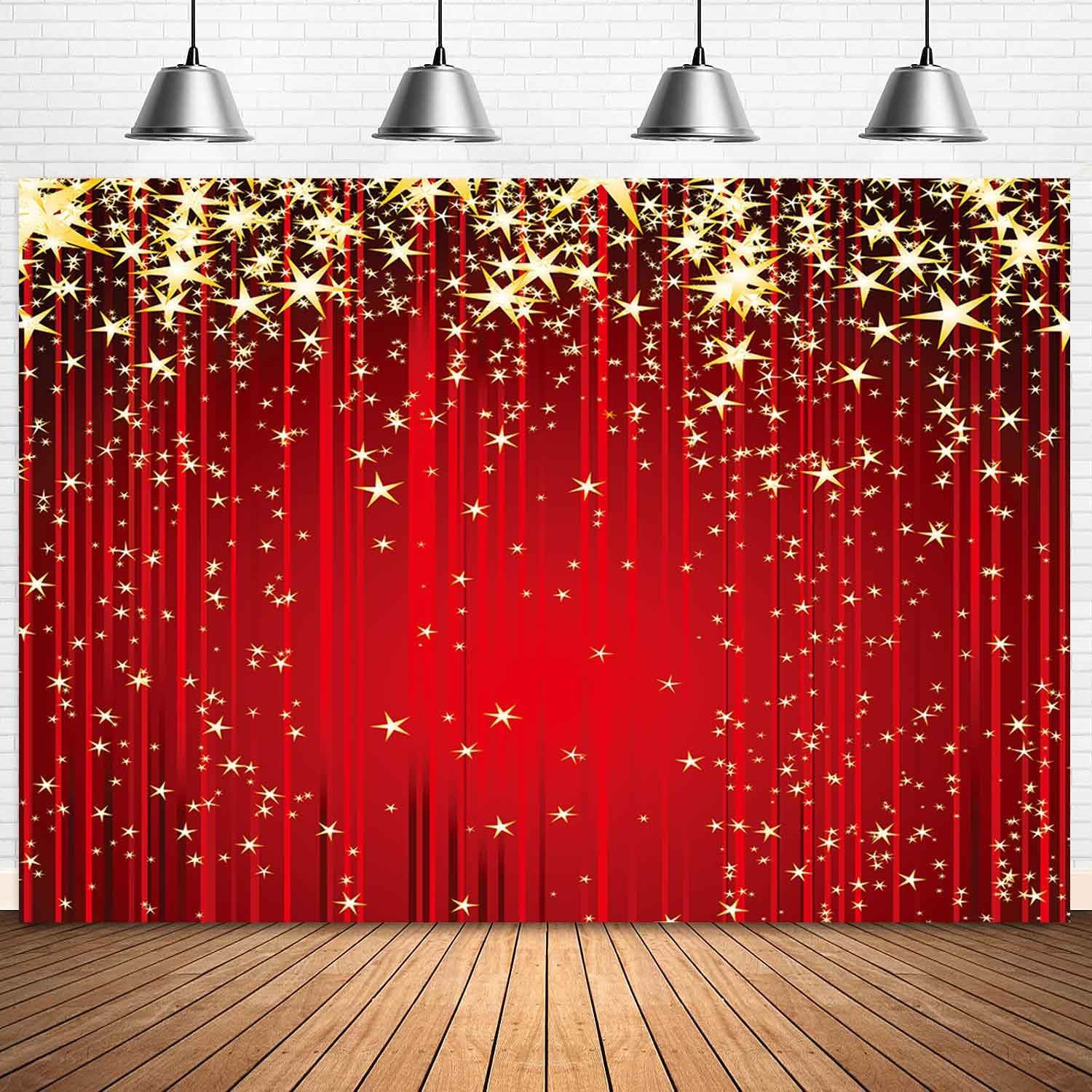 Sensfun Red Curtain Gold Star Backdrop for Holiday Parties