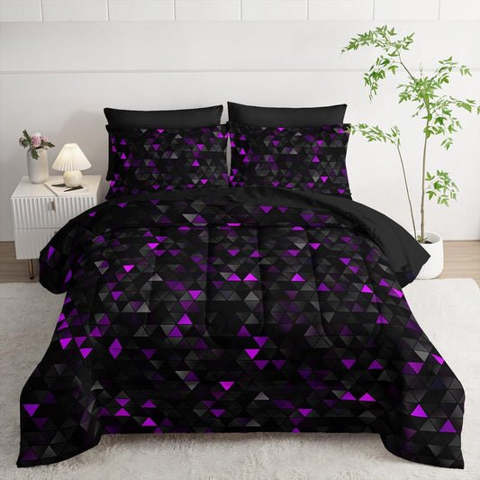 Geometric Violet Black Triangle Queen Size Comforter Set Review