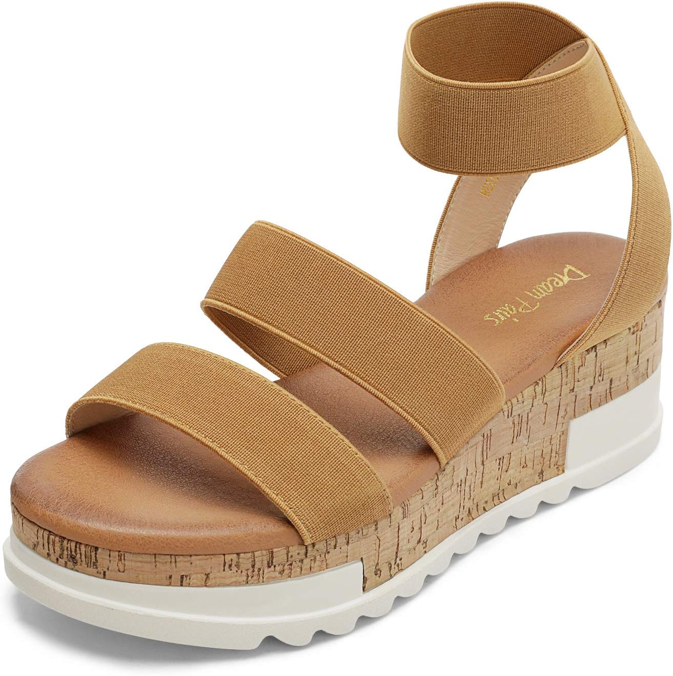 DREAM PAIRS Women's Open Toe Elastic Ankle Strap Wedge Sandals