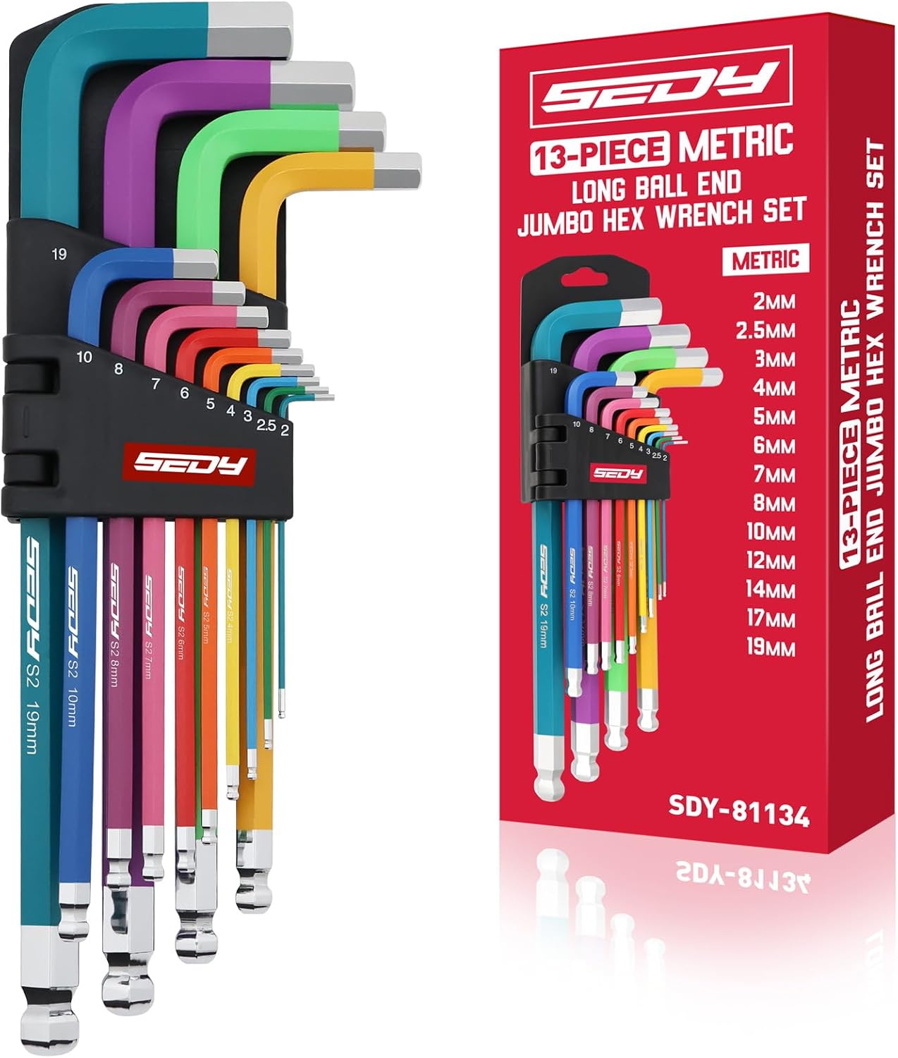 13-Piece Color Coding Jumbo Ball End Long Arm Hex-Key Set