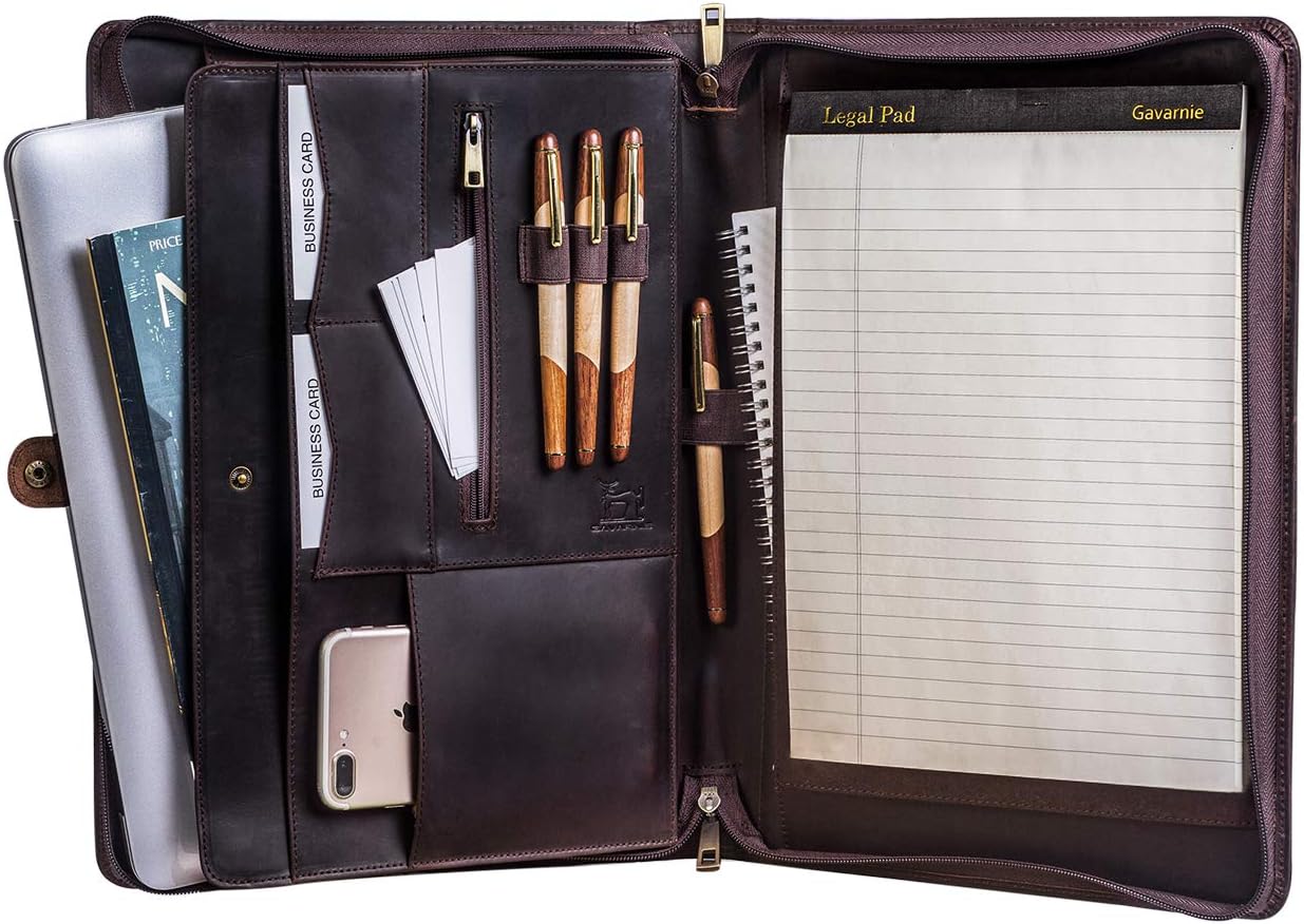 Genuine Leather Business Portfolio Padfolio for 13in Laptop