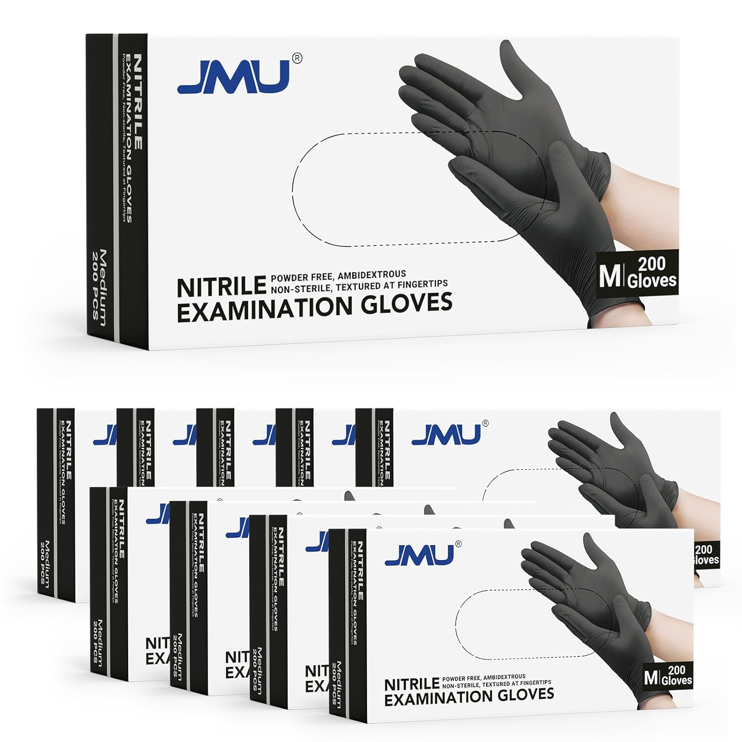 JMU Black Nitrile Gloves Medium Bulk for Medical and Food Use