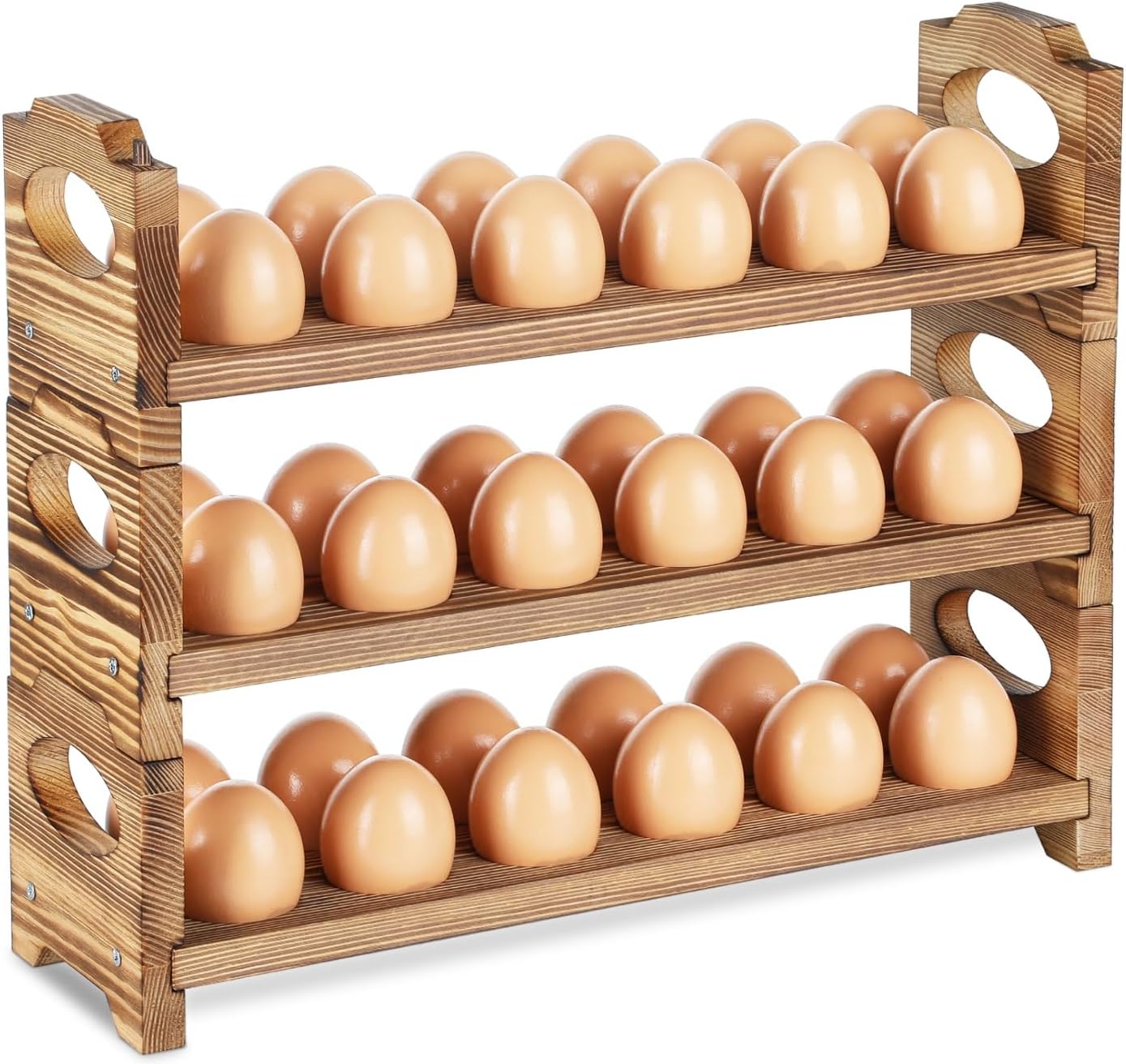 Wooden Egg Holder & Storage - 3 Tier Rustic Kitchen Organizer