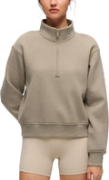 CRZ YOGA Cotton Fleece Lined Half Zip Sweatshirt for Women - Warm