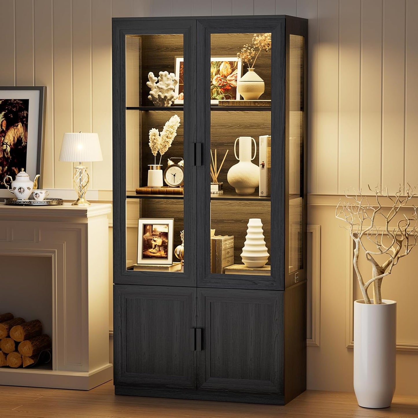 Display Cabinet with Acrylic Doors and LED Lights for Storage