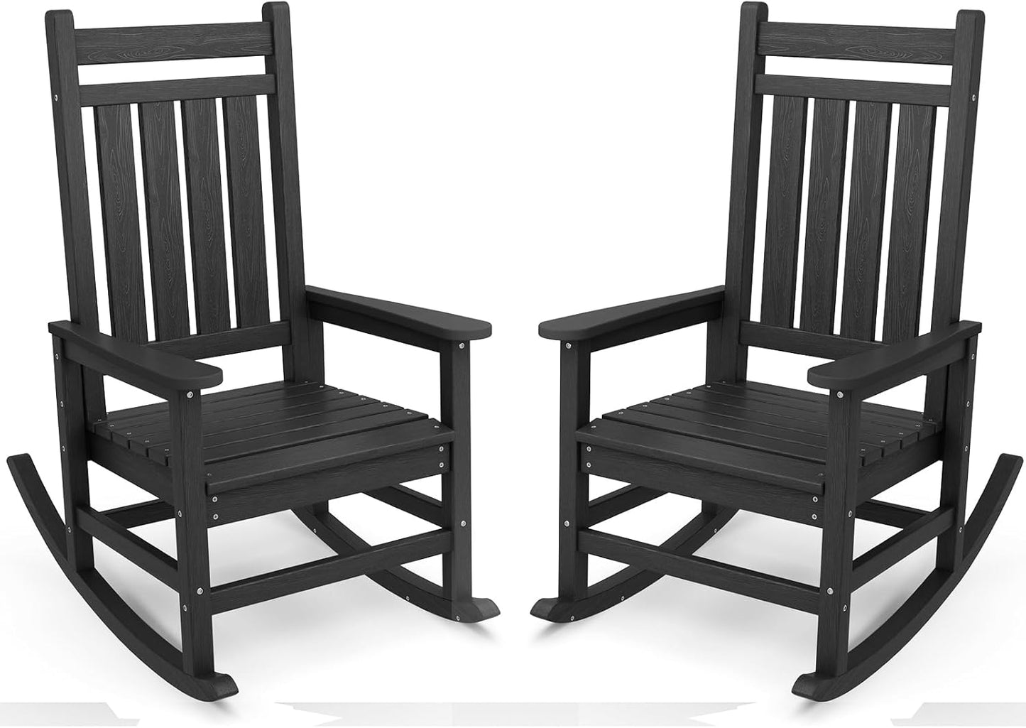 Outdoor Rocking Chair Set of 2 for Adults - Black HDPE Design