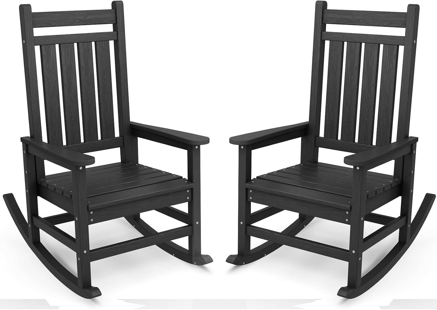 Outdoor Rocking Chair Set of 2 for Adults - Black HDPE Design