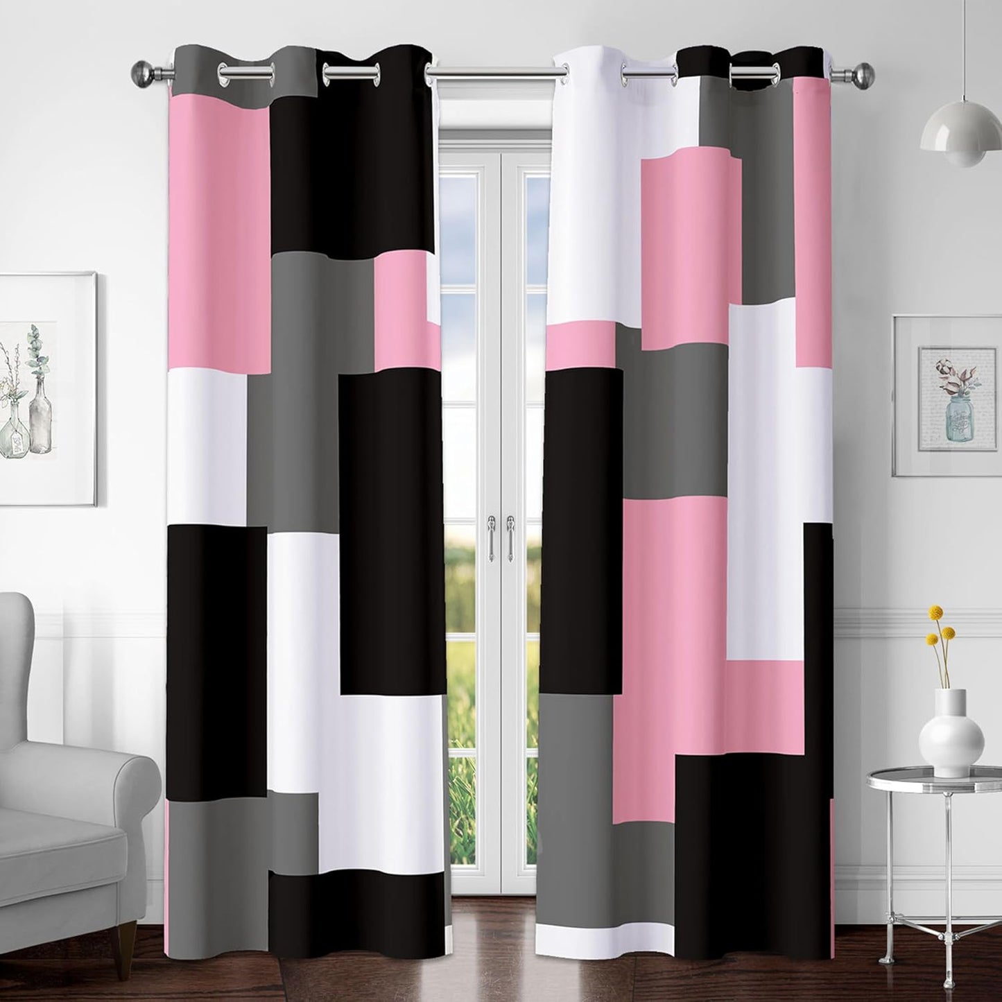 Pink Blackout Curtains for Bedroom 84 inch Length 2 Panels Set