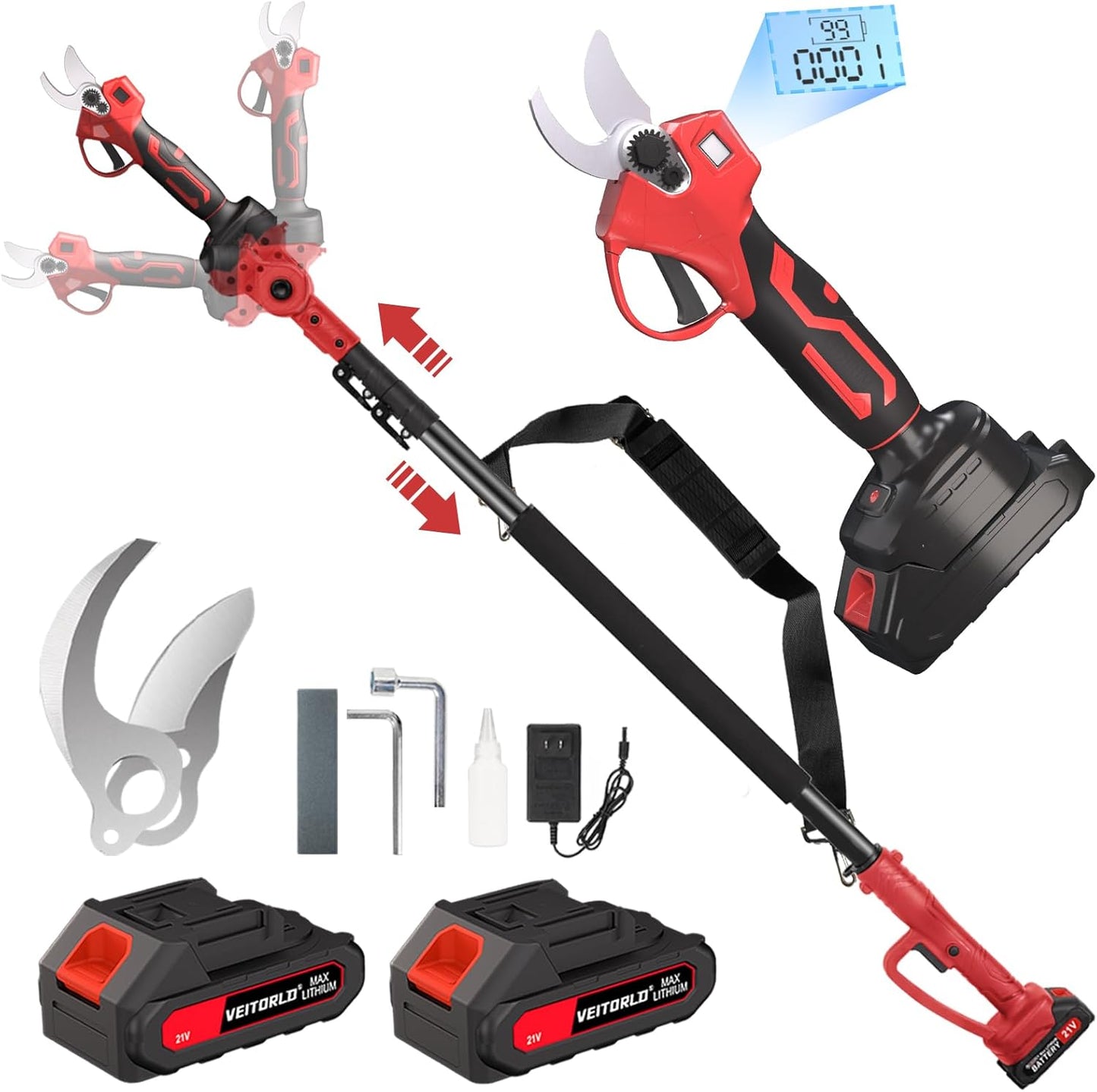 Veitorld 2-IN-1 Cordless Electric Pole Pruning Shears for Gardens
