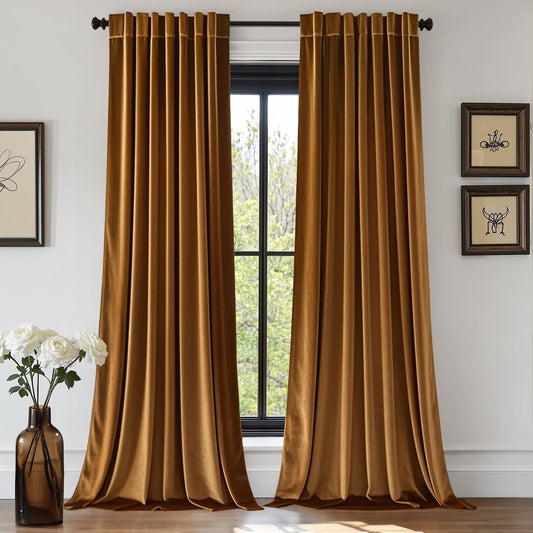 EMEMA Golden Brown Velvet Curtains for Living Room and Bedroom