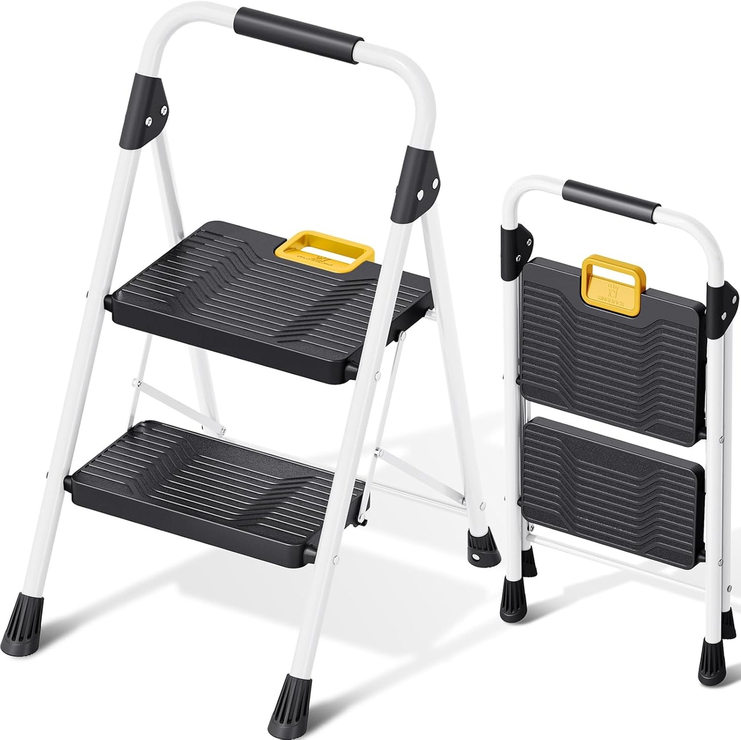KINGRACK 2 Step Folding Ladder with Safety Lock and Handrail