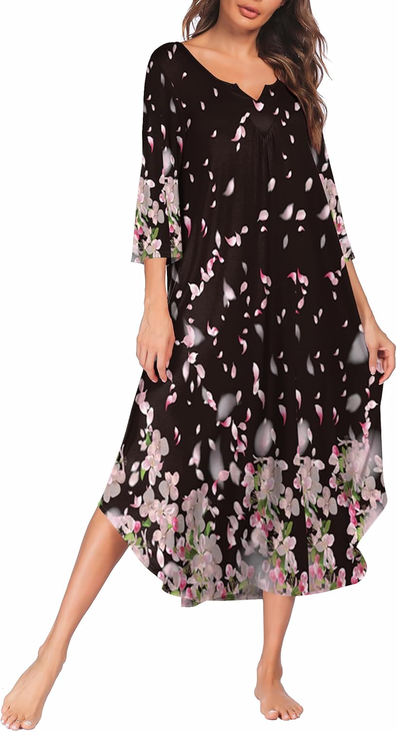 Ekouaer Long Nightgown for Women with 3/4 Sleeves and Comfort