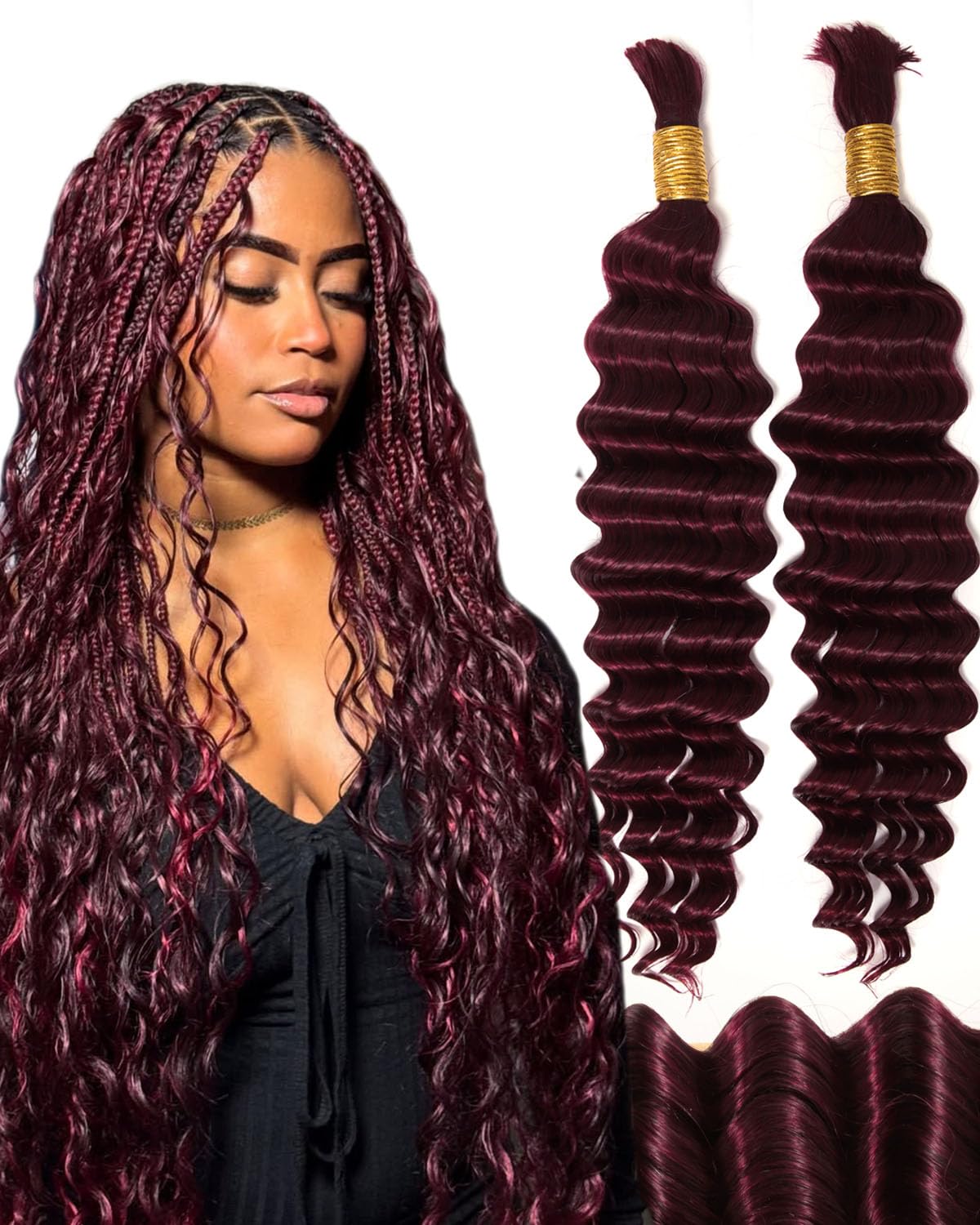 BEEOS Human Braiding Hair for Boho Braids 20 Inch #99J Burgundy