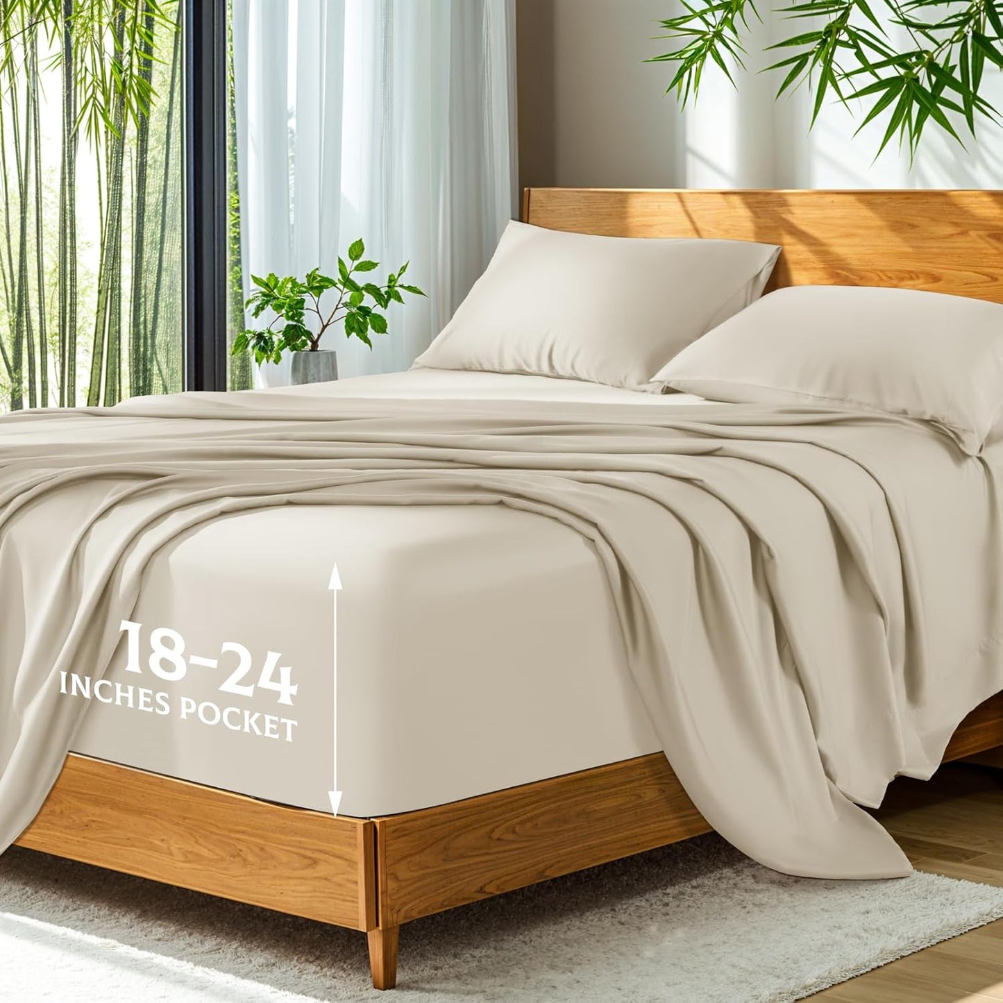 SONORO KATE Bamboo Sheets for Extra Deep Mattresses, Queen Size