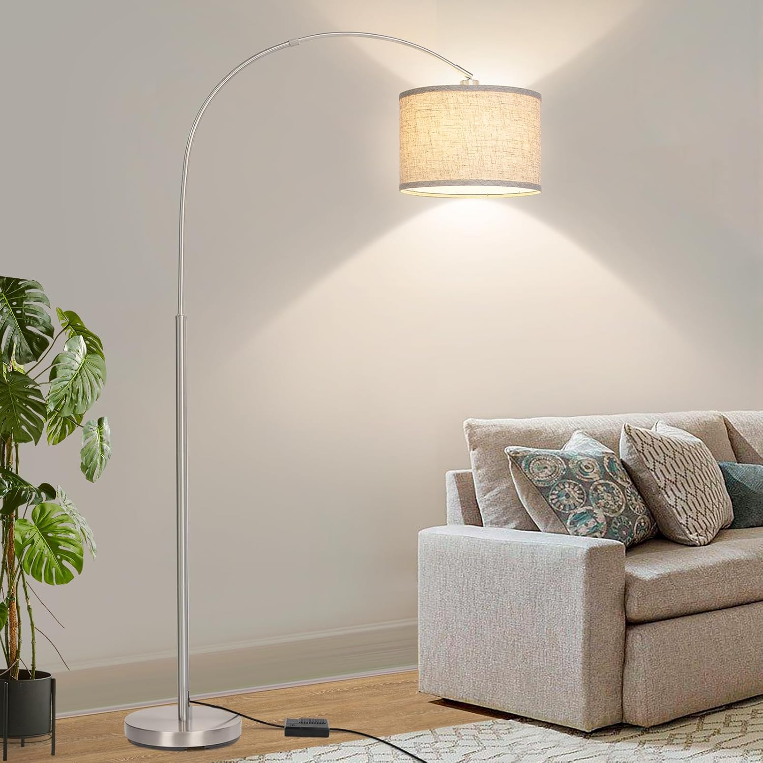 Dimmable Arc Floor Lamp for Living Room with Adjustable Head