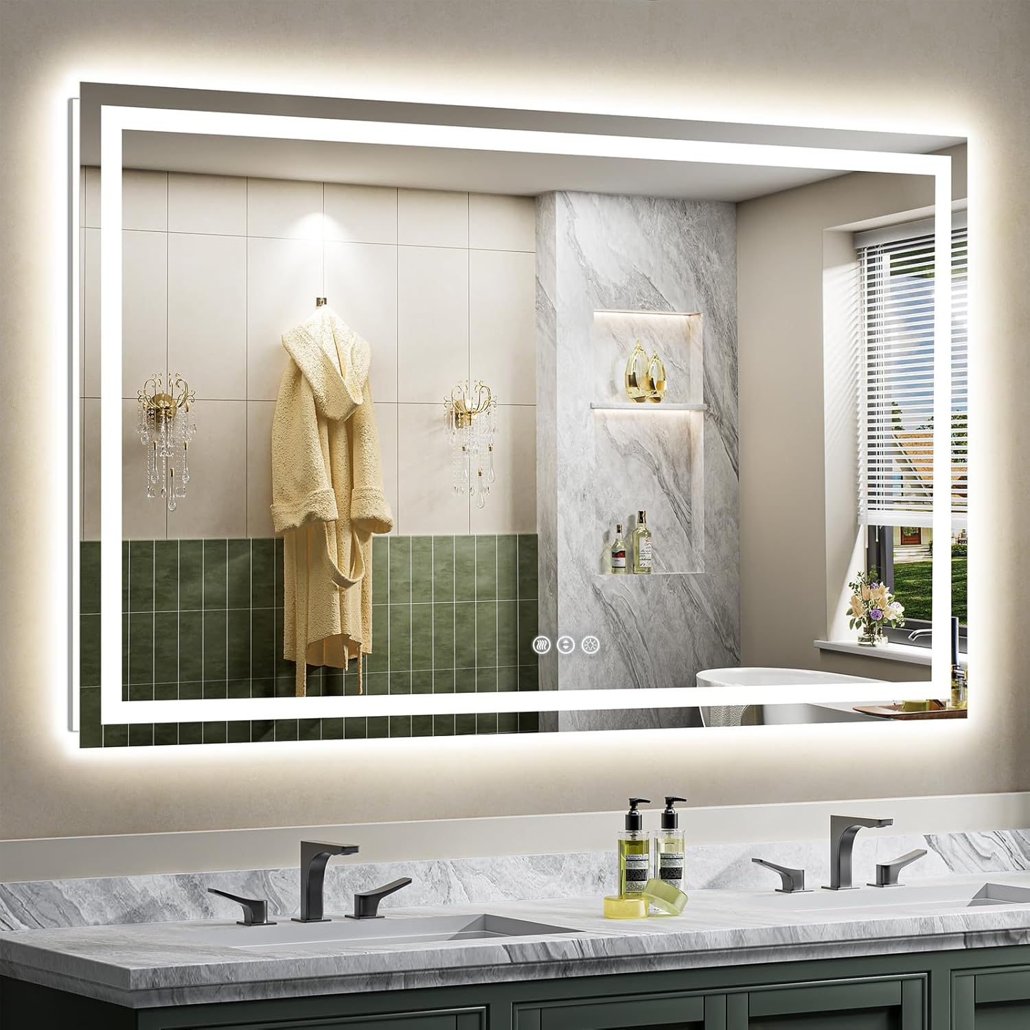 66x36 LED Bathroom Mirror with Lights and Anti-Fog Function