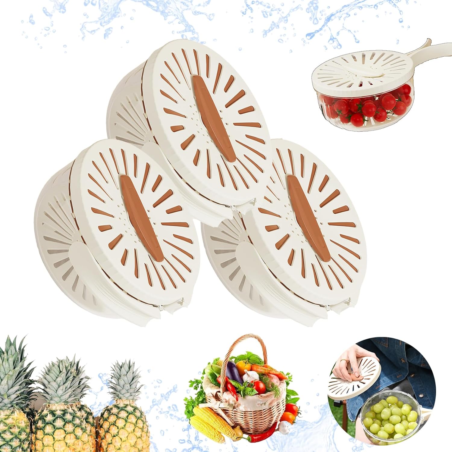 3-in-1 Foldable Drain Basket - Multifunctional Kitchen Colander