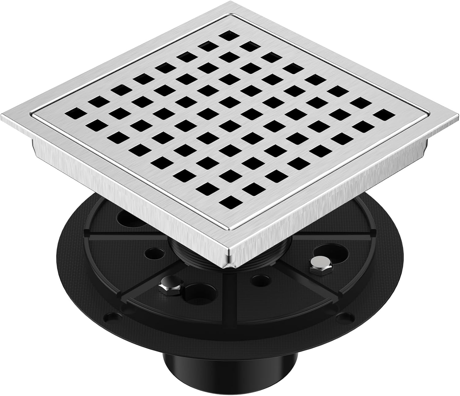 EXF 6 Inch Square Shower Drain Kit with Brushed Nickel Finish