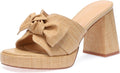 Monrovia Raffia Heeled Sandals for Women - Dressy Summer Platform Bow