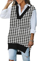 Oversized V Neck Knit Sweater Vest Tunic - Cozy Layering Piece