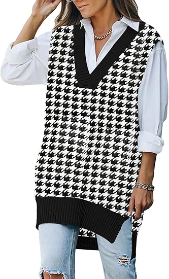 Viottiset Women's Oversized V Neck Knit Sweater Vest Tunic Top
