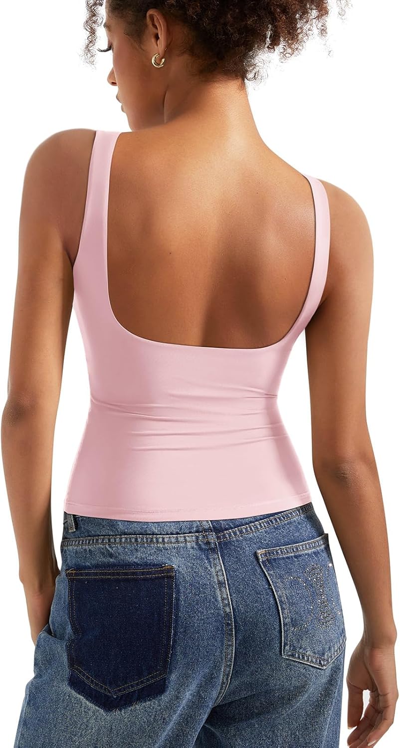 Padded Open Back Boat Neck Tank Tops for Women - Trendy Style